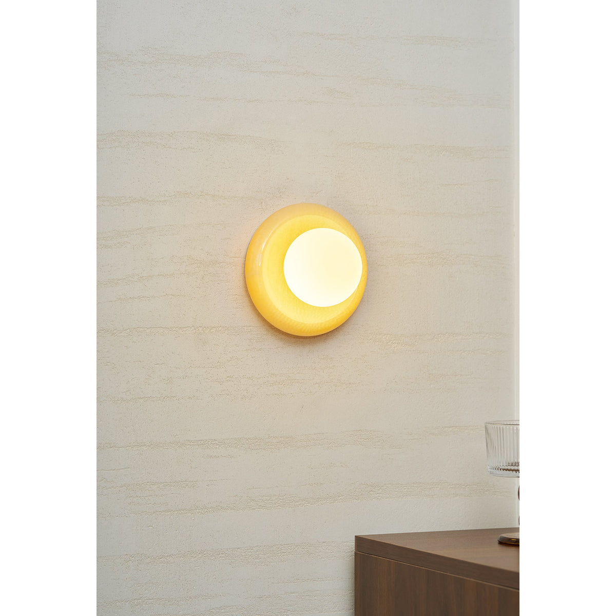 Onyx Halo Series | Natural Onyx Wall Sconce with White Glass Diffuser for Bedside