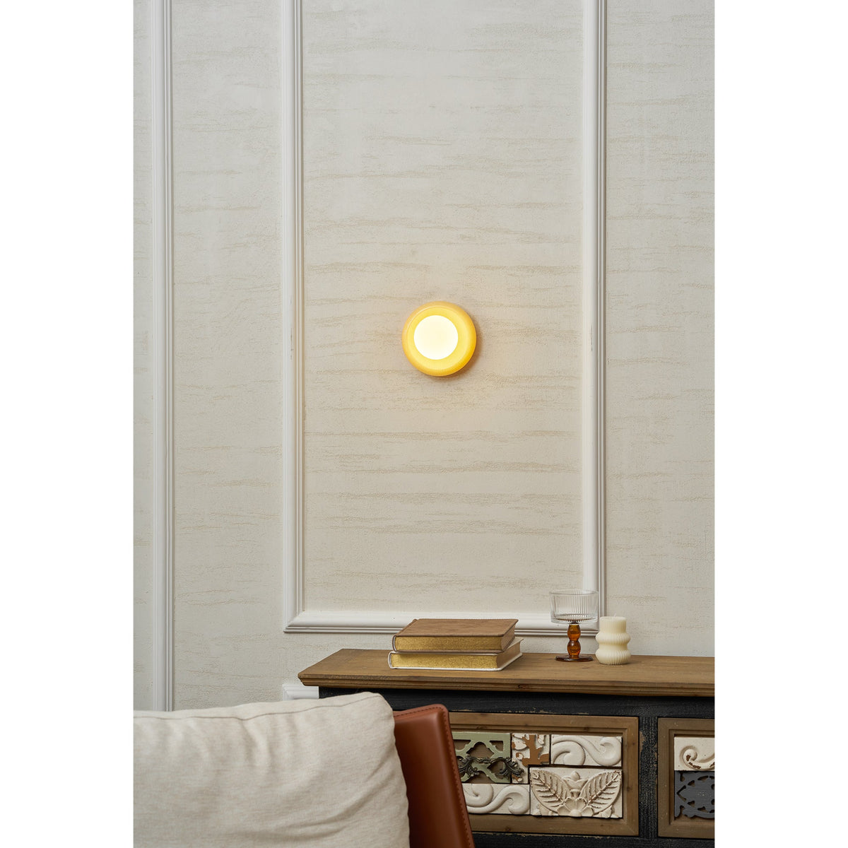Onyx Halo Series | Natural Onyx Wall Sconce with White Glass Diffuser for Bedside