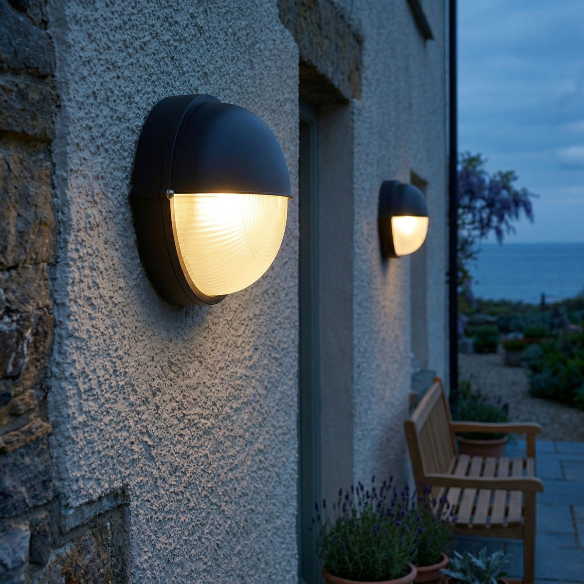 Aluminum Outdoor Bulkhead Wall Sconce with Sealed Glass | Weather-Resistant Light