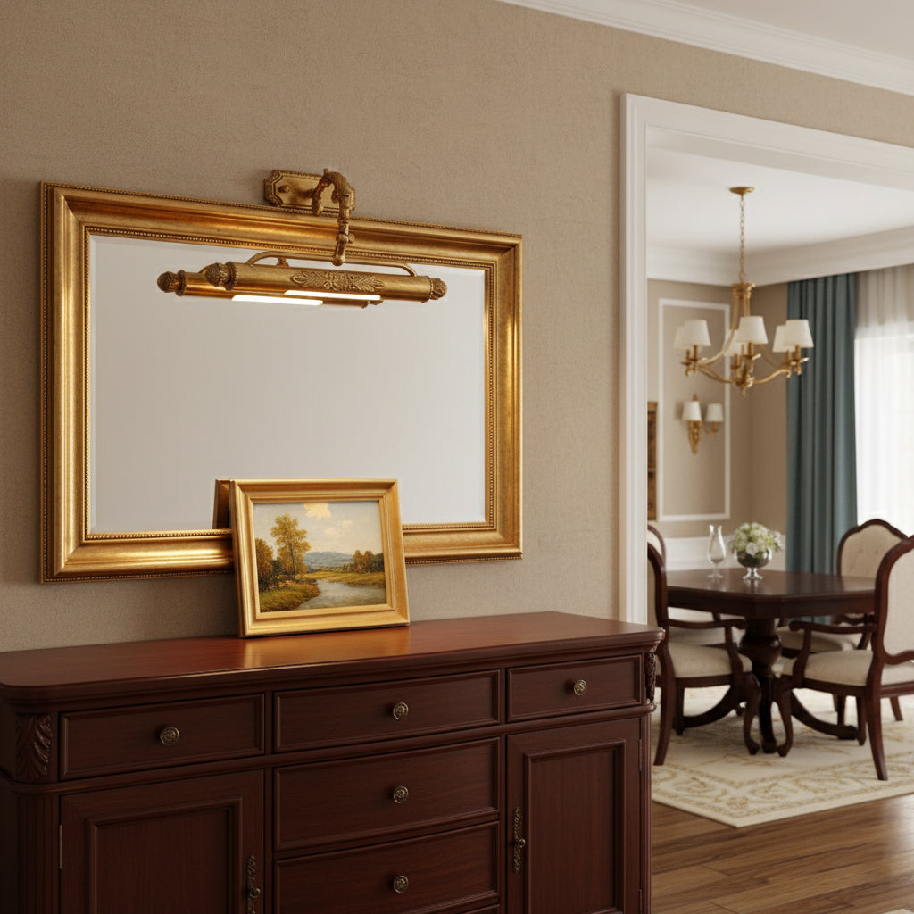 Antique Brass Picture Frame Wall Lamp with Integrated Light | Gallery Wall Art