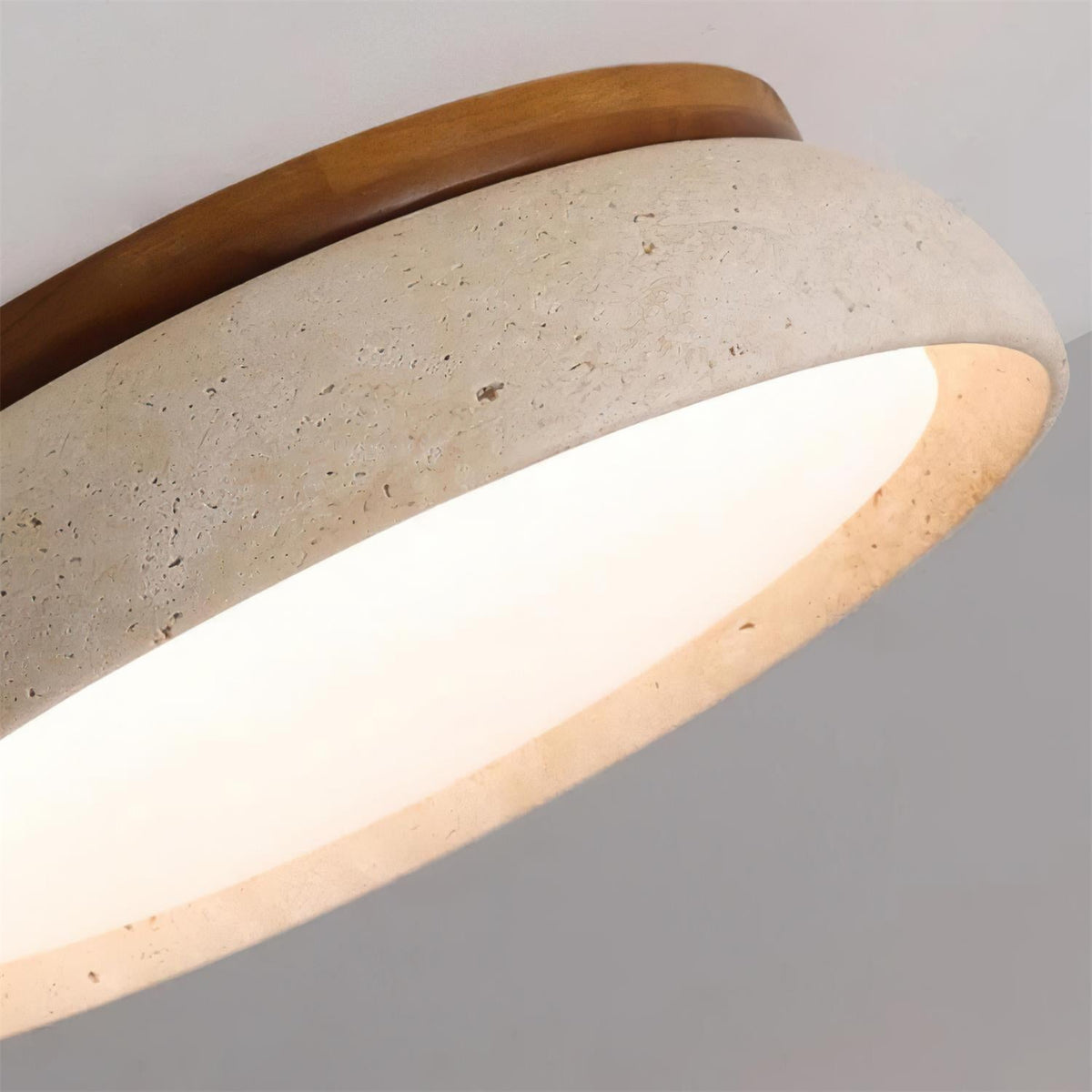 Natural Travertine Stone Ceiling Light with Warm Diffused Glow | Flush Mount