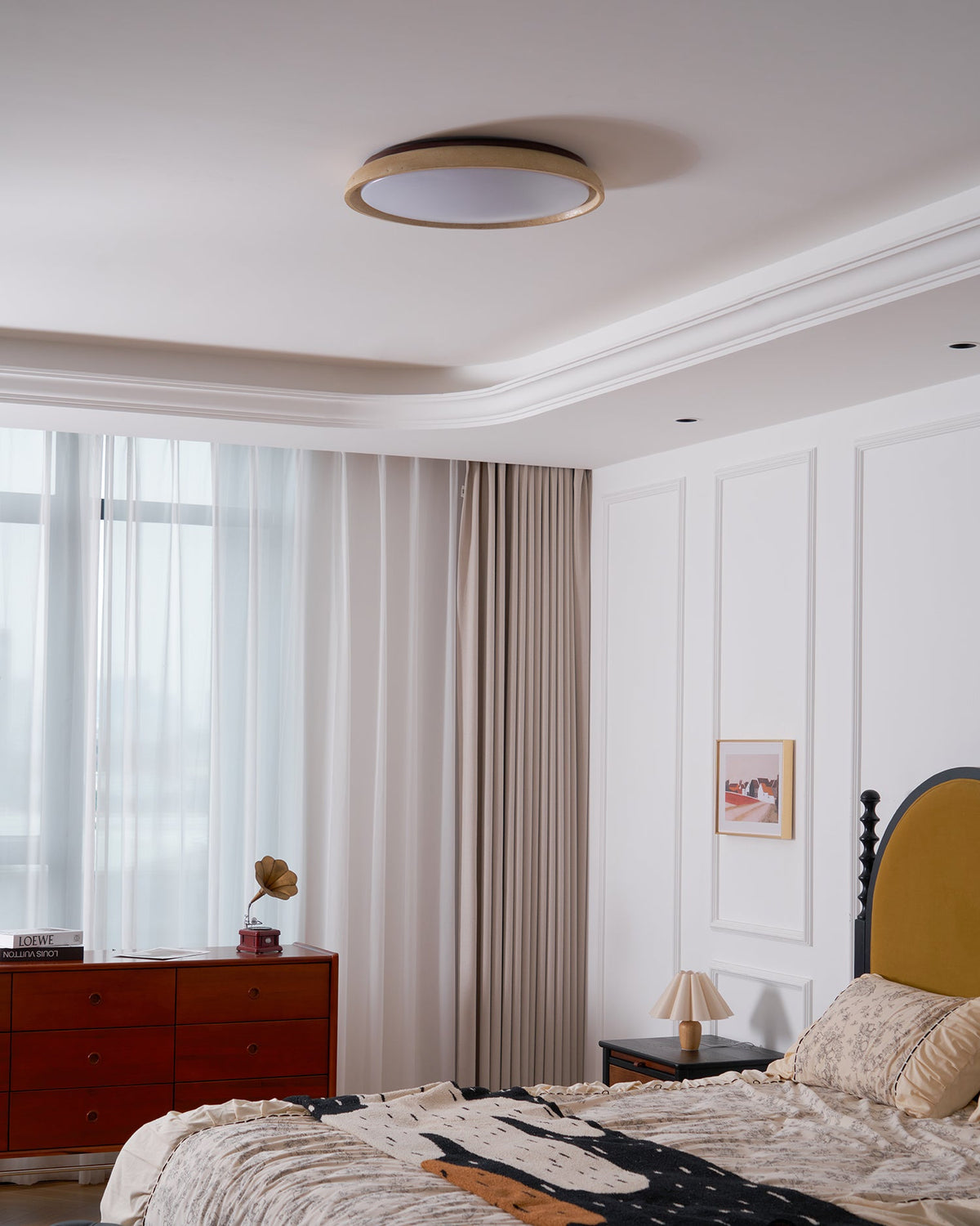 Natural Travertine Stone Ceiling Light with Warm Diffused Glow | Flush Mount