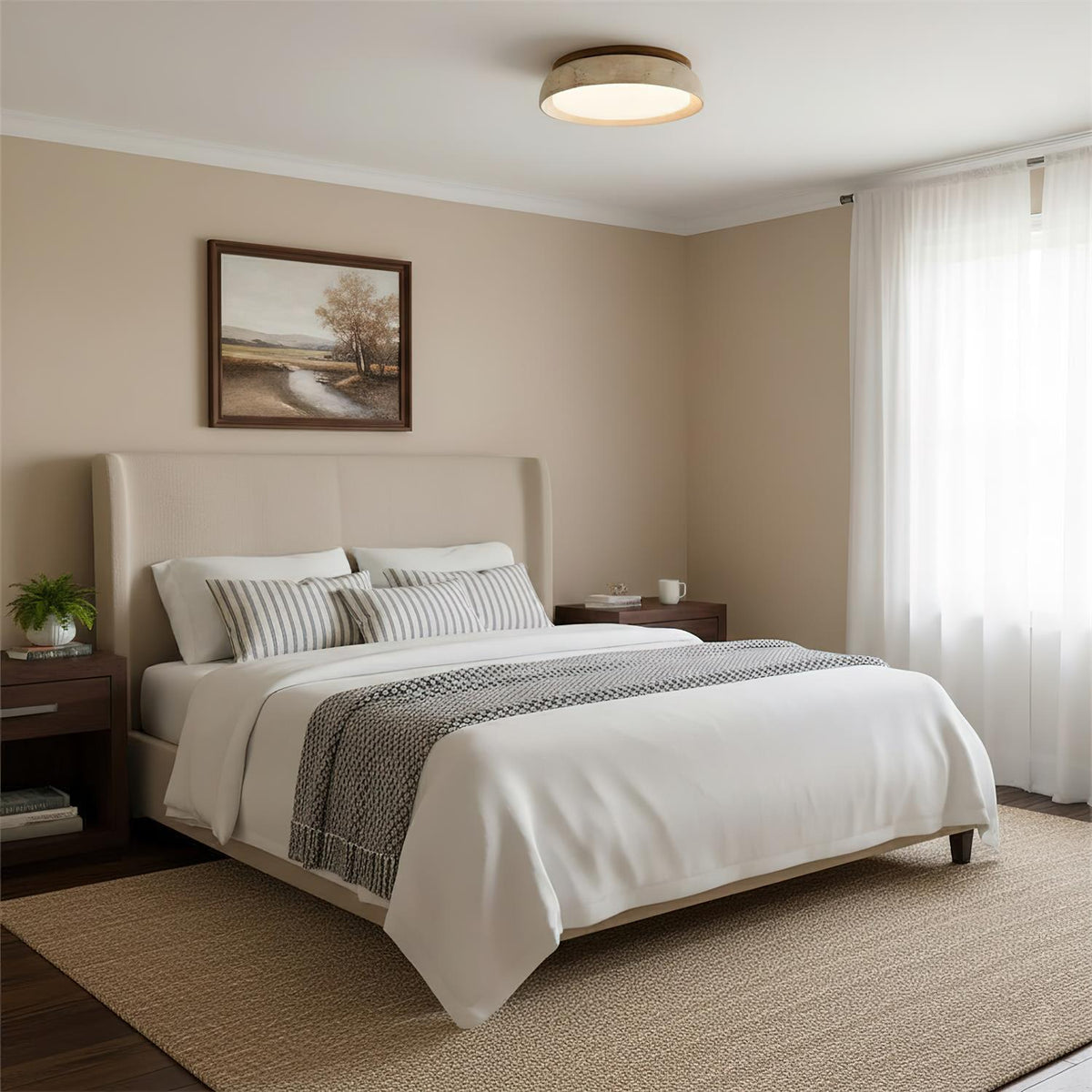 Natural Travertine Stone Ceiling Light with Warm Diffused Glow | Flush Mount