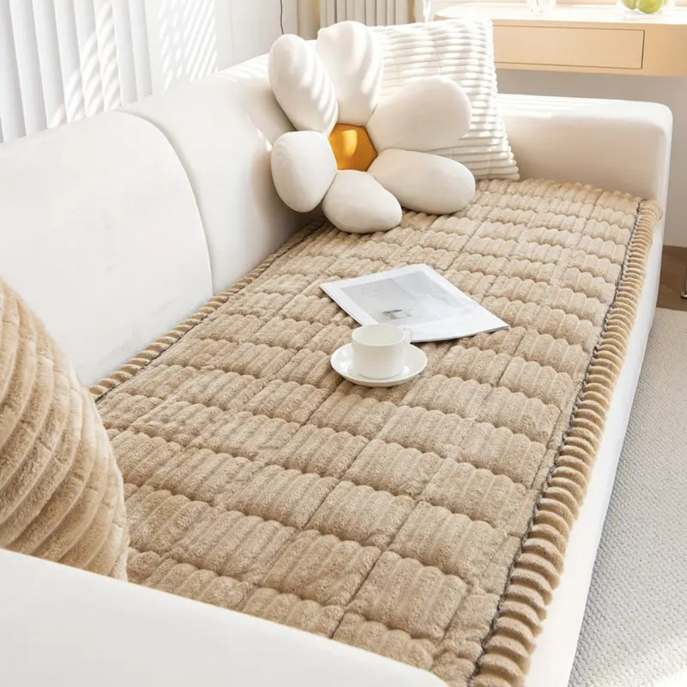 Textured Sofa Cover with Pleated Edges Washable Couch Protector
