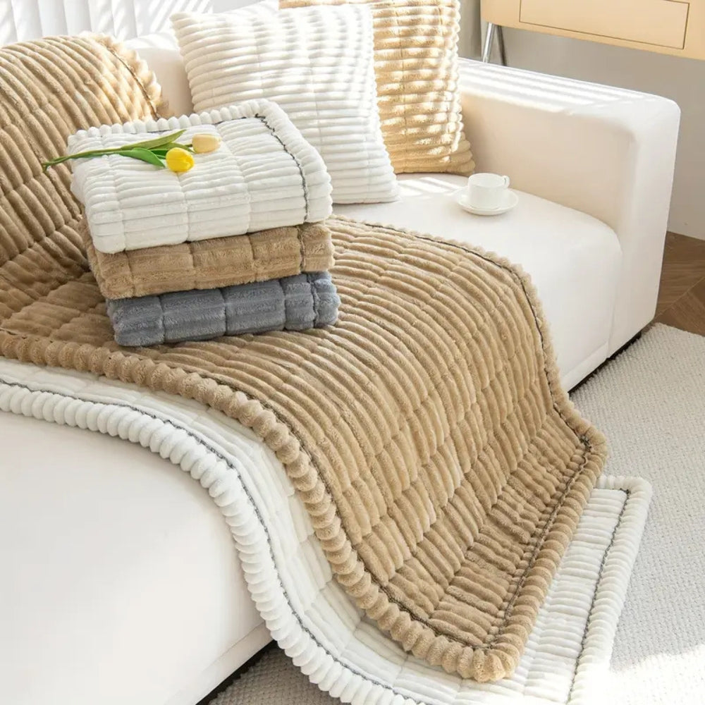 Textured Sofa Cover with Pleated Edges Washable Couch Protector