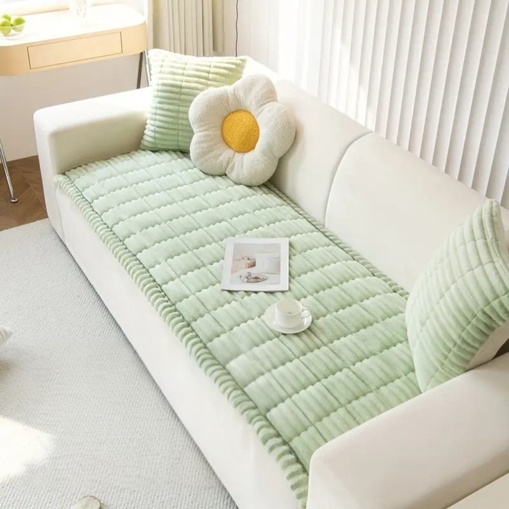 Textured Sofa Cover with Pleated Edges Washable Couch Protector