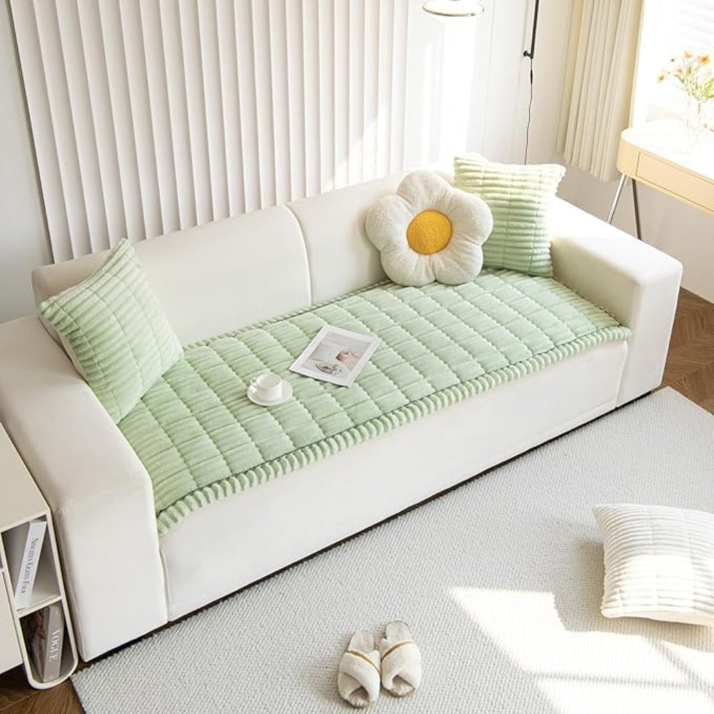 Textured Sofa Cover with Pleated Edges Washable Couch Protector