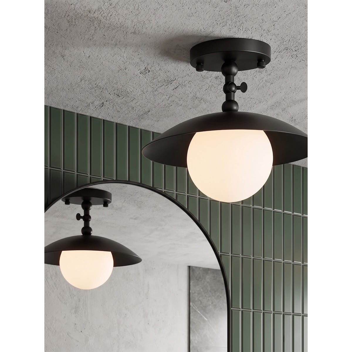 Brass Dome Semi-Flush Ceiling Lamp with Alabaster Shade | Mid-Century Light