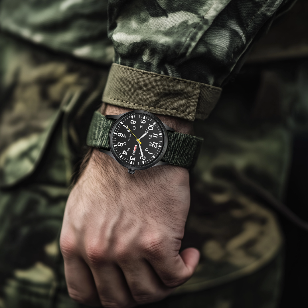 Men’s Waterproof Sports Watch – Rugged Outdoor Tactical Style Nylon Strap 42mm