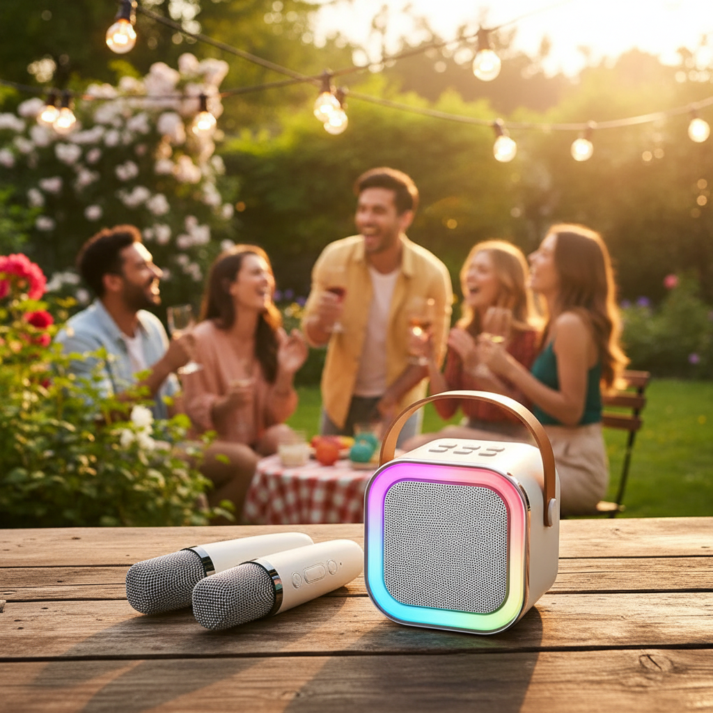 Portable Bluetooth Karaoke Speaker with 2 Wireless Mics & LED Lights Party System
