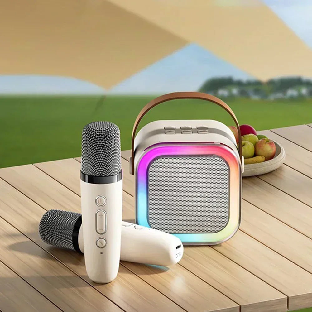 Portable Bluetooth Karaoke Speaker with 2 Wireless Mics & LED Lights Party System