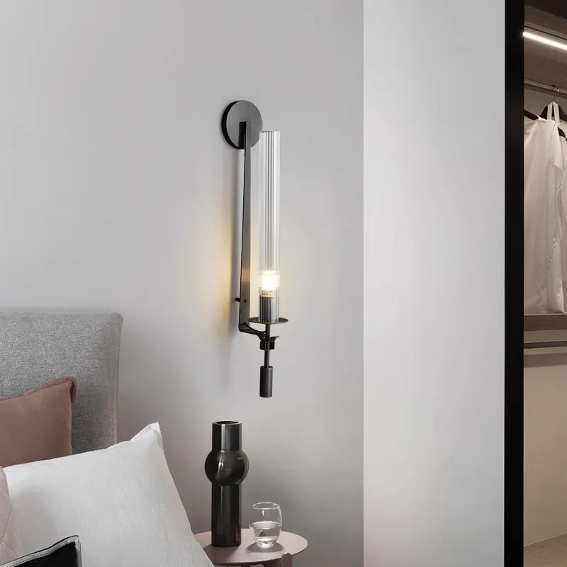 Modern Gold Wall Sconce with Iron and Glass Design | Nordic Bedroom Light