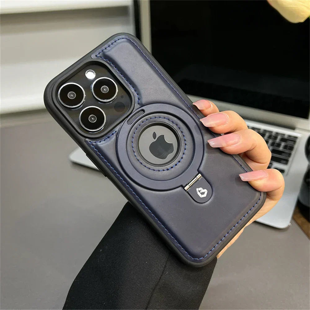 MagSafe Leather Phone Case with Ring Stand Shockproof Protective Cover