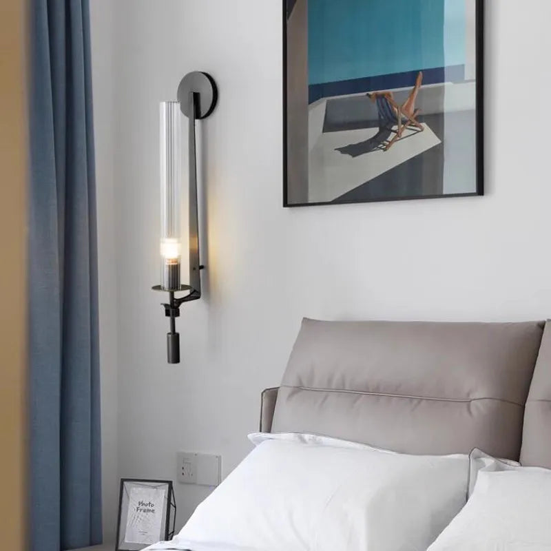 Modern Gold Wall Sconce with Iron and Glass Design | Nordic Bedroom Light
