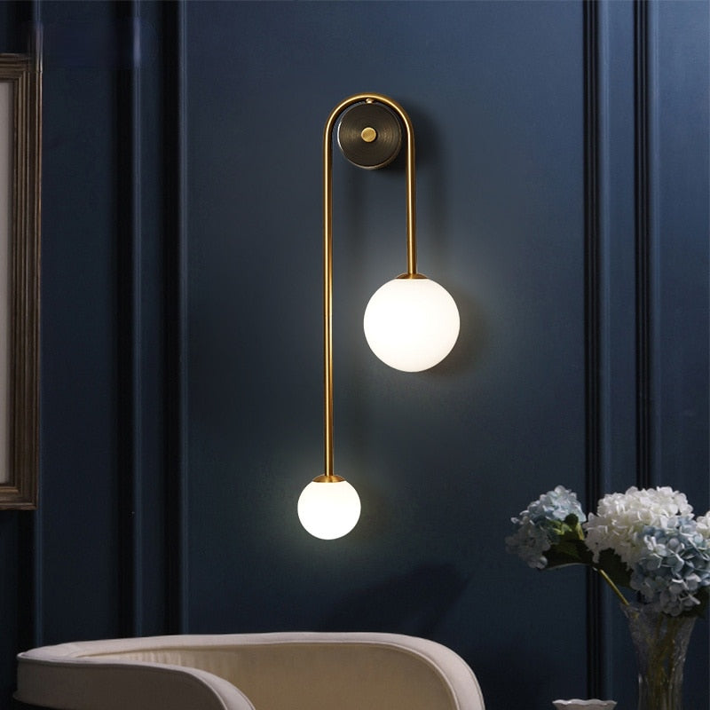 Nordic Gold Wall Sconce with White Glass Shade | Minimalist Light Fixture