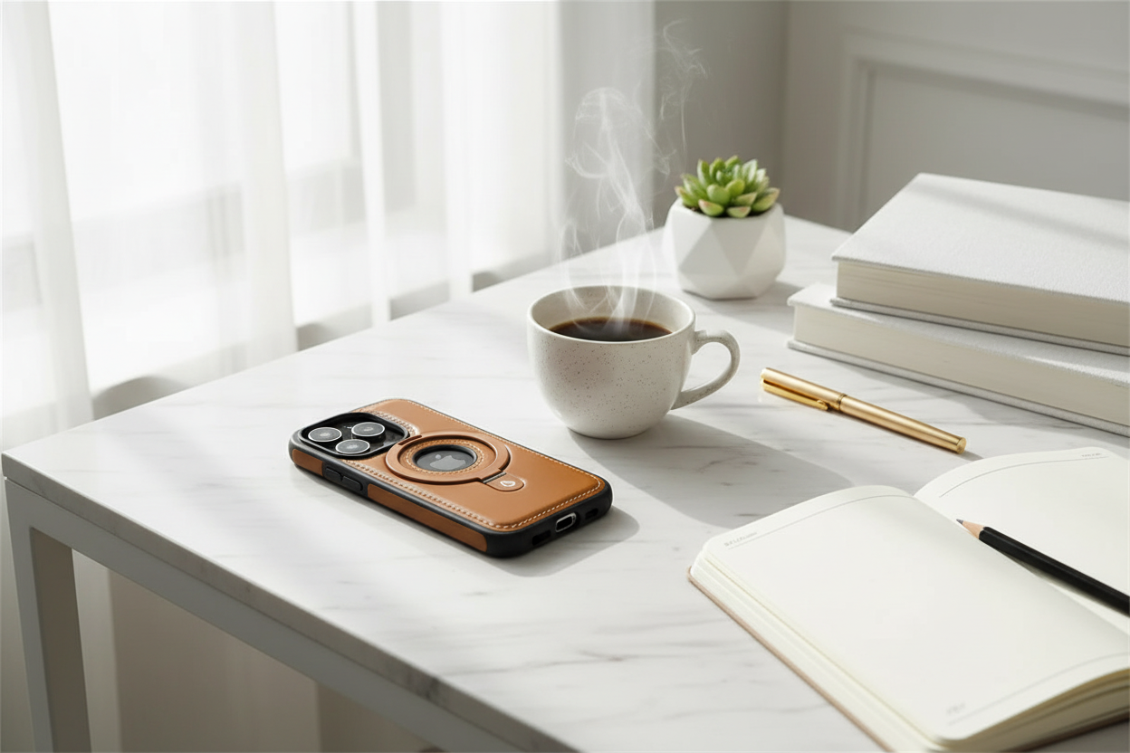 MagSafe Leather Phone Case with Ring Stand Shockproof Protective Cover