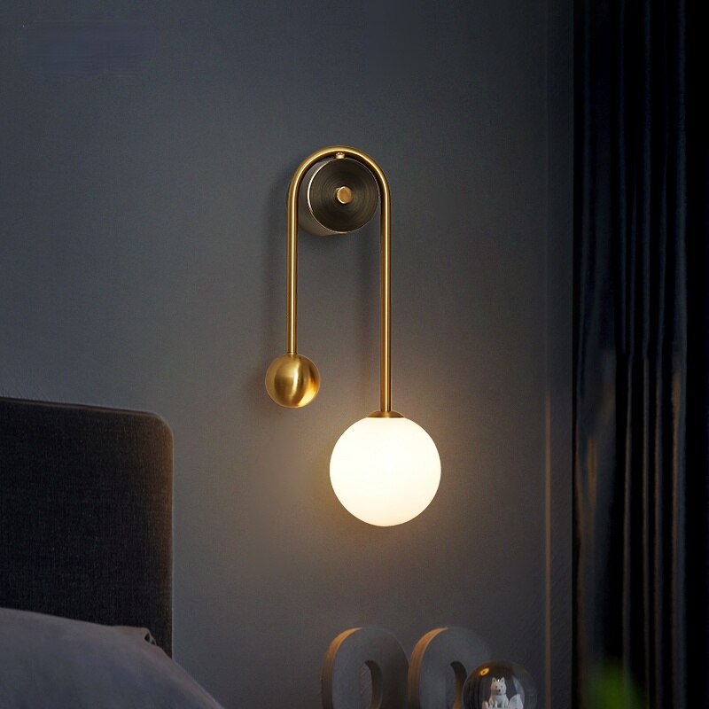 Nordic Gold Wall Sconce with White Glass Shade | Minimalist Light Fixture
