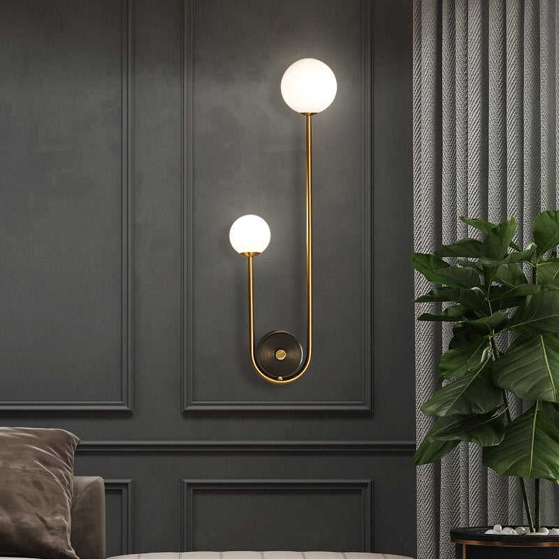 Nordic Gold Wall Sconce with White Glass Shade | Minimalist Light Fixture