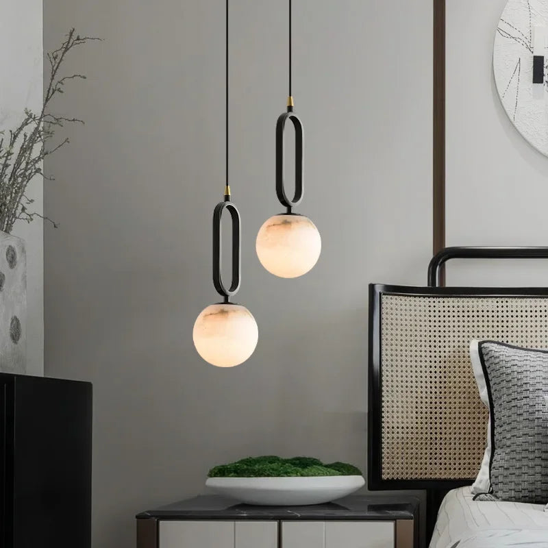 Natural Marble Pendant Light with Warm Diffused Glow | Luxury Dining Lamp