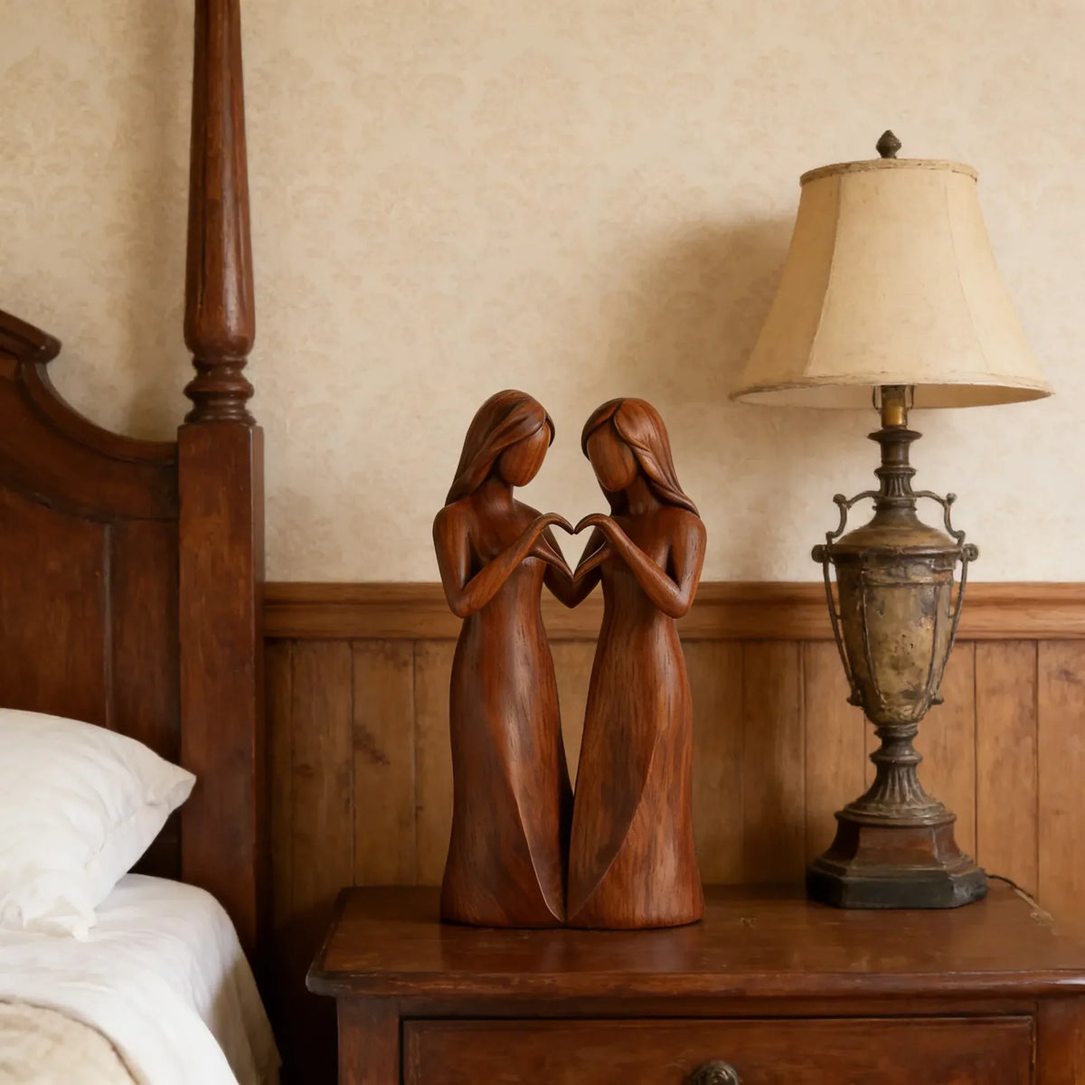 Sistora | Resin Sisters Sculpture with Wood Grain Finish | Friendship Gift for Home Decor