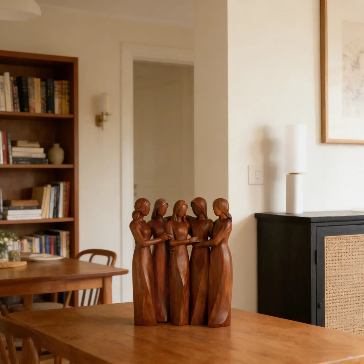 Sistora | Resin Sisters Sculpture with Wood Grain Finish | Friendship Gift for Home Decor