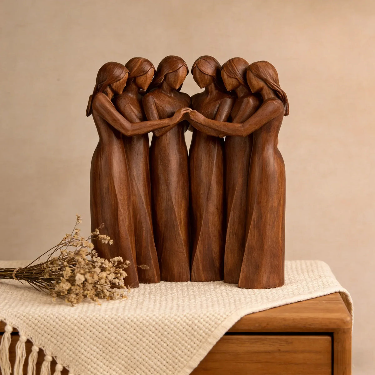 Sistora | Resin Sisters Sculpture with Wood Grain Finish | Friendship Gift for Home Decor