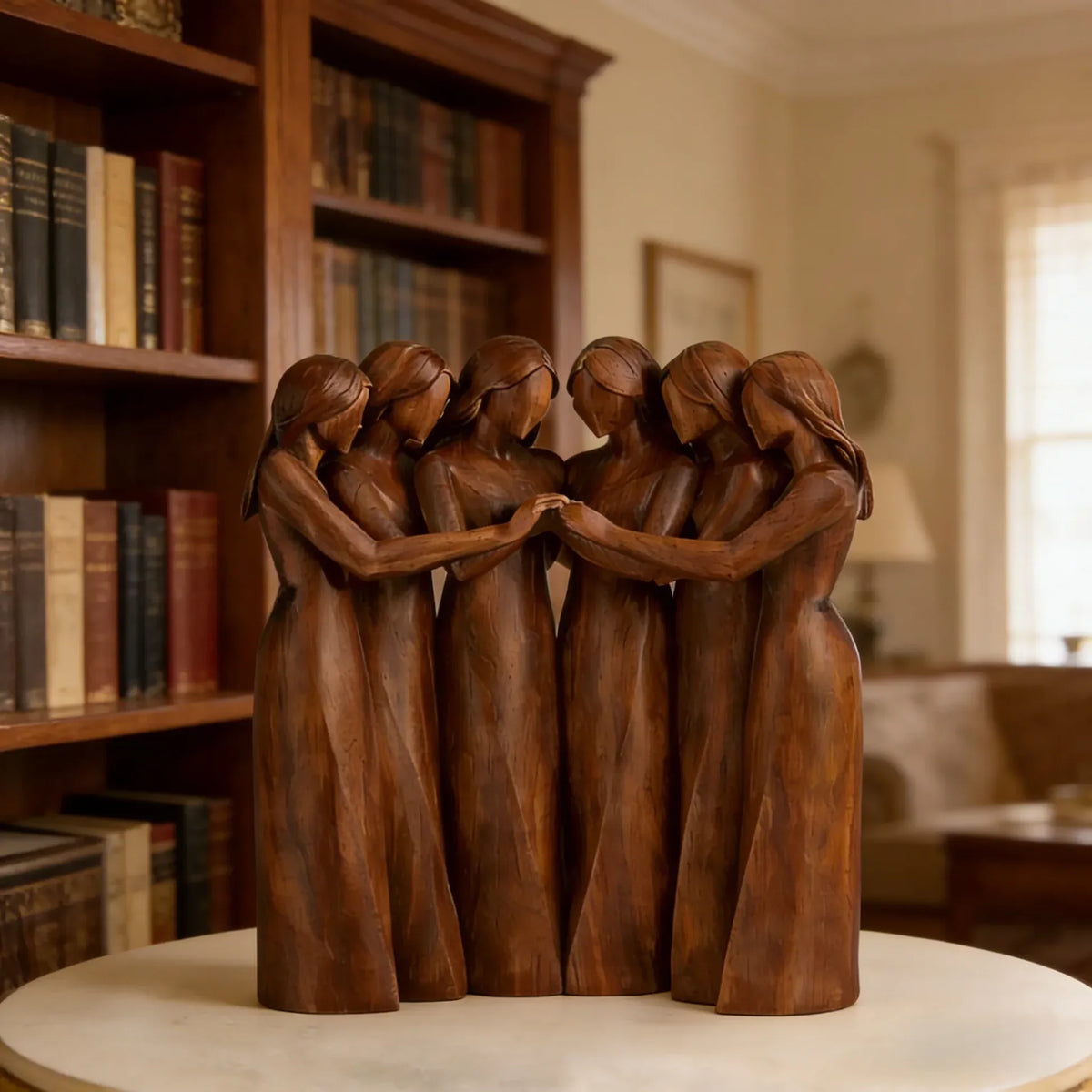 Sistora | Resin Sisters Sculpture with Wood Grain Finish | Friendship Gift for Home Decor