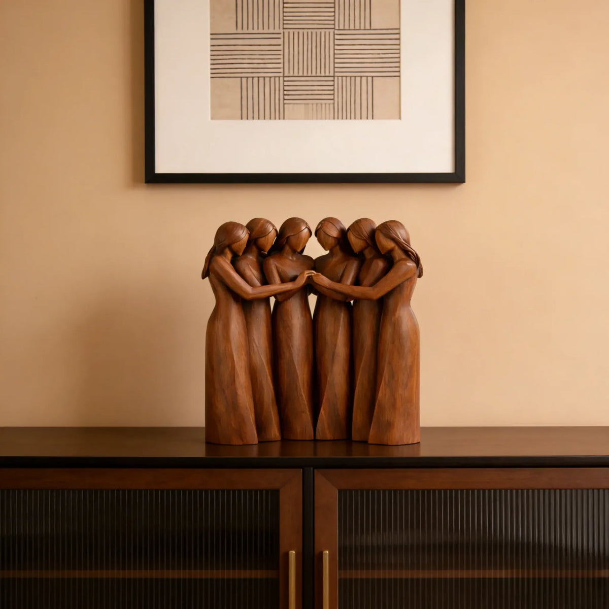 Sistora | Resin Sisters Sculpture with Wood Grain Finish | Friendship Gift for Home Decor