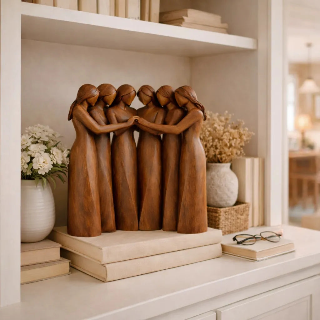 Sistora | Resin Sisters Sculpture with Wood Grain Finish | Friendship Gift for Home Decor