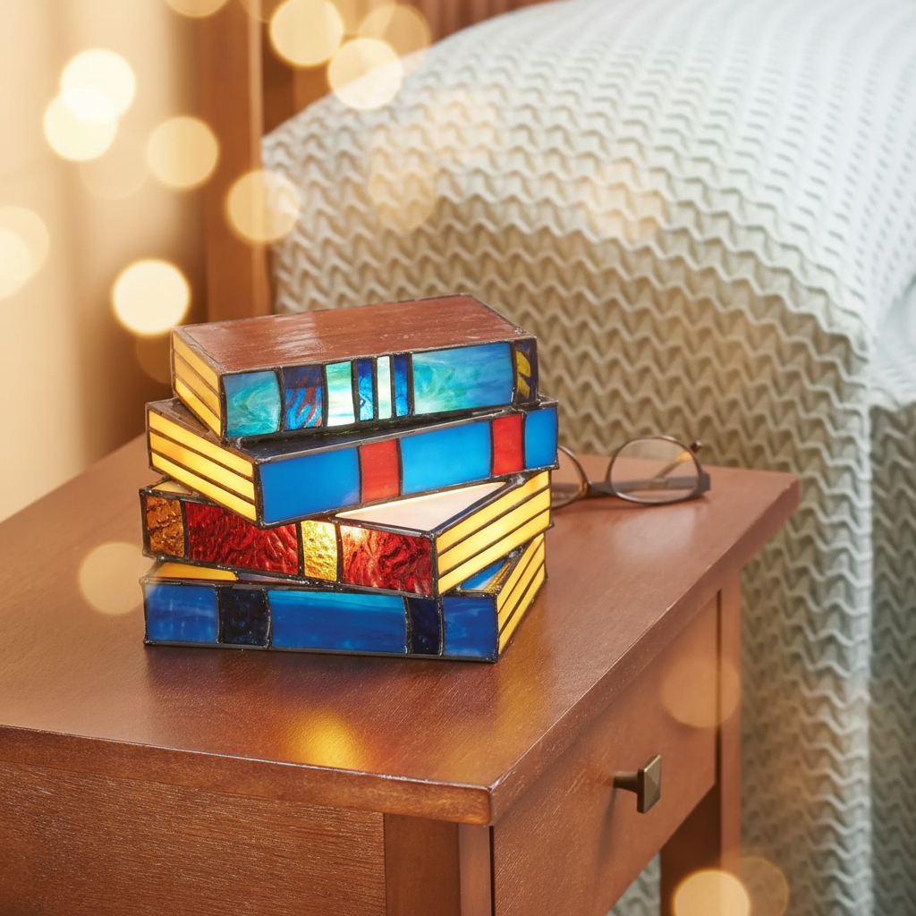 GlassNovel Stained Glass Book Table Lamp E27 Decorative Light