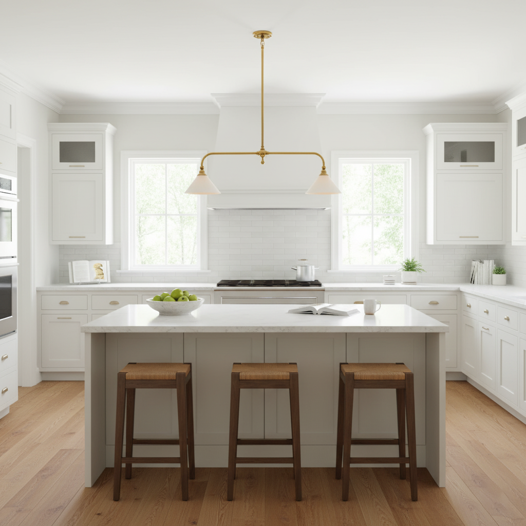 Brass Two-Head Pendant Light with Ceramic Shades | Kitchen Island Fixture