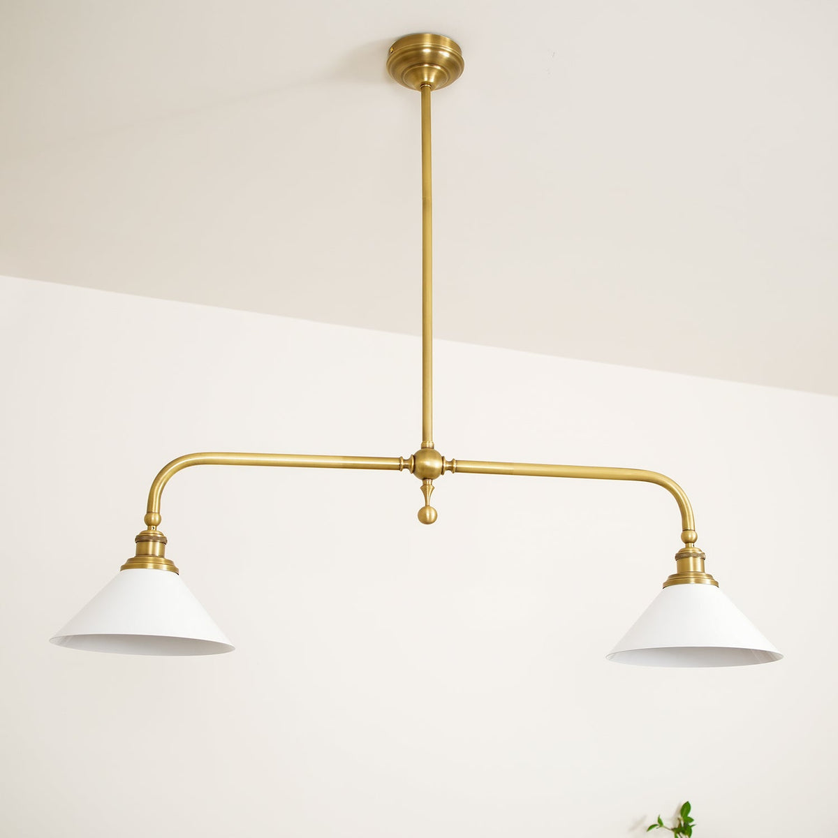Brass Two-Head Pendant Light with Ceramic Shades | Kitchen Island Fixture