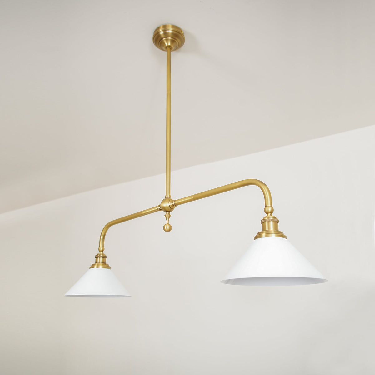 Brass Two-Head Pendant Light with Ceramic Shades | Kitchen Island Fixture