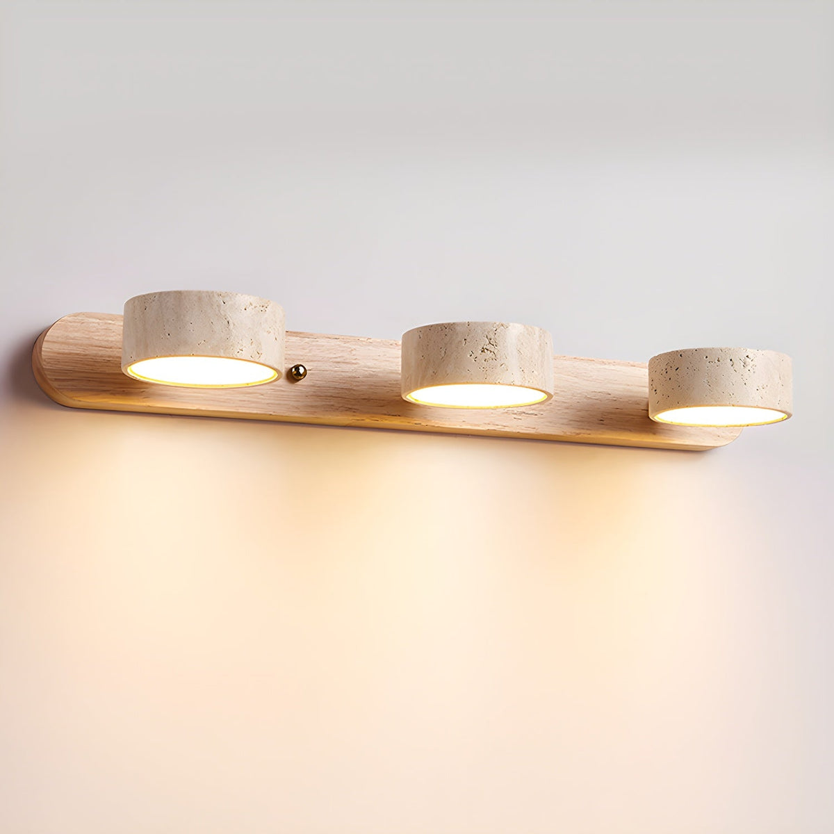 Travertine Stone Wall Sconce with Dimmable LED | Natural Wood Accent for Warm Ambient Glow