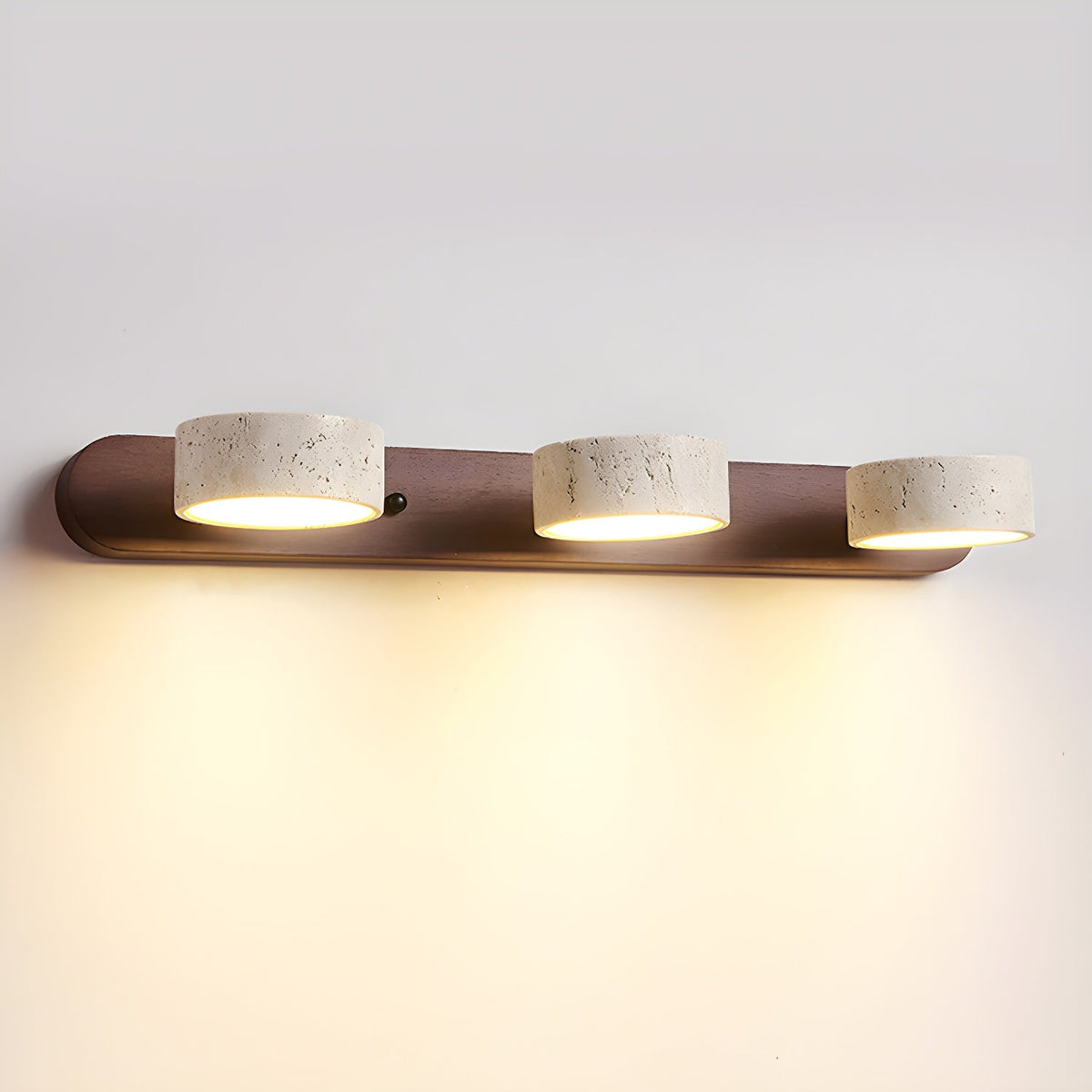 Travertine Stone Wall Sconce with Dimmable LED | Natural Wood Accent for Warm Ambient Glow