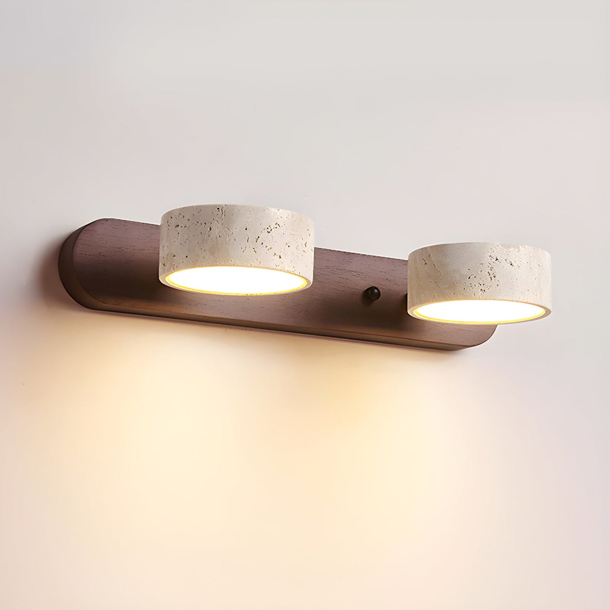 Travertine Stone Wall Sconce with Dimmable LED | Natural Wood Accent for Warm Ambient Glow