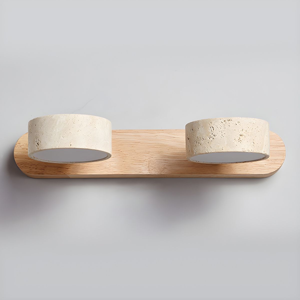 Travertine Stone Wall Sconce with Dimmable LED | Natural Wood Accent for Warm Ambient Glow