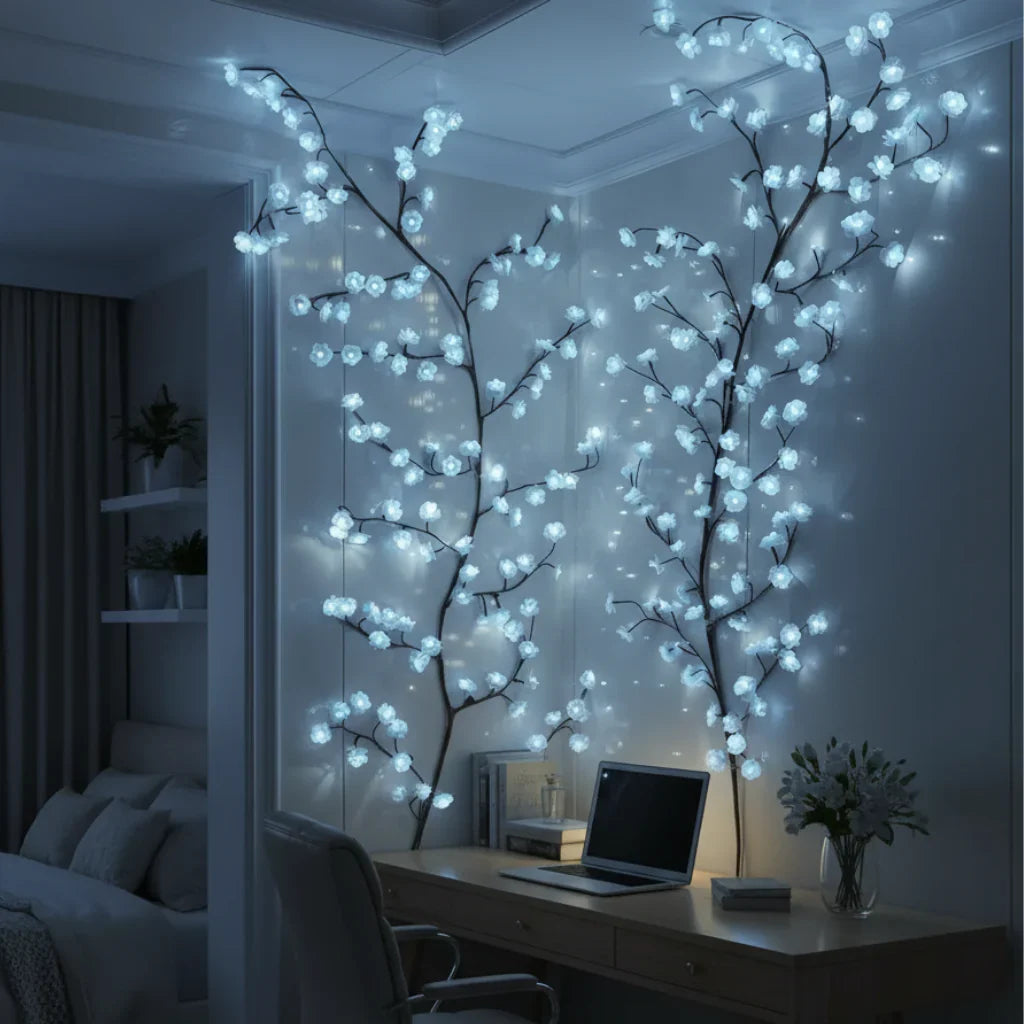 Blossara | USB LED Cherry Blossom Branch Lights with 3 Modes | Bendable Wall Decor
