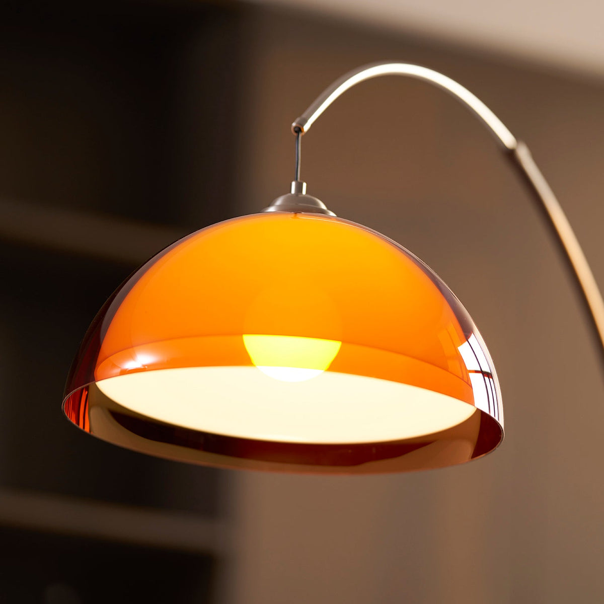 Arcova | Arc Floor Lamp with Amber Dome Shade | Adjustable Height Lamp for Reading Nooks