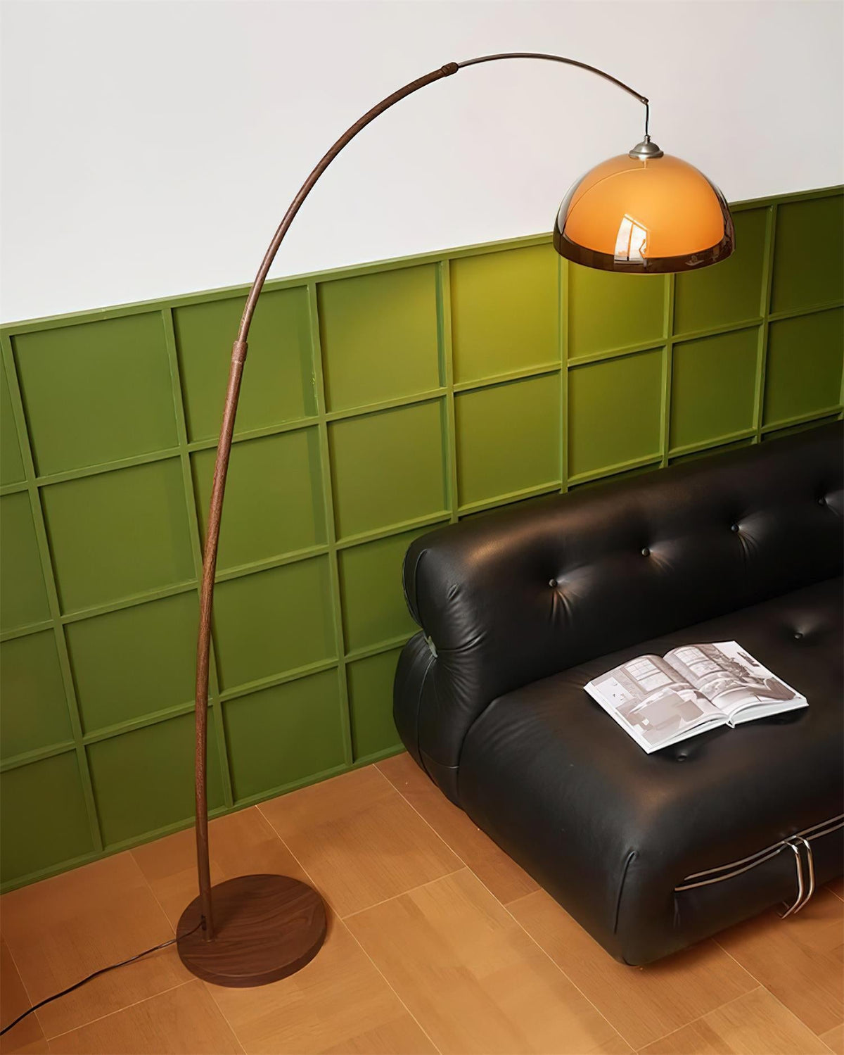 Arcova | Arc Floor Lamp with Amber Dome Shade | Adjustable Height Lamp for Reading Nooks