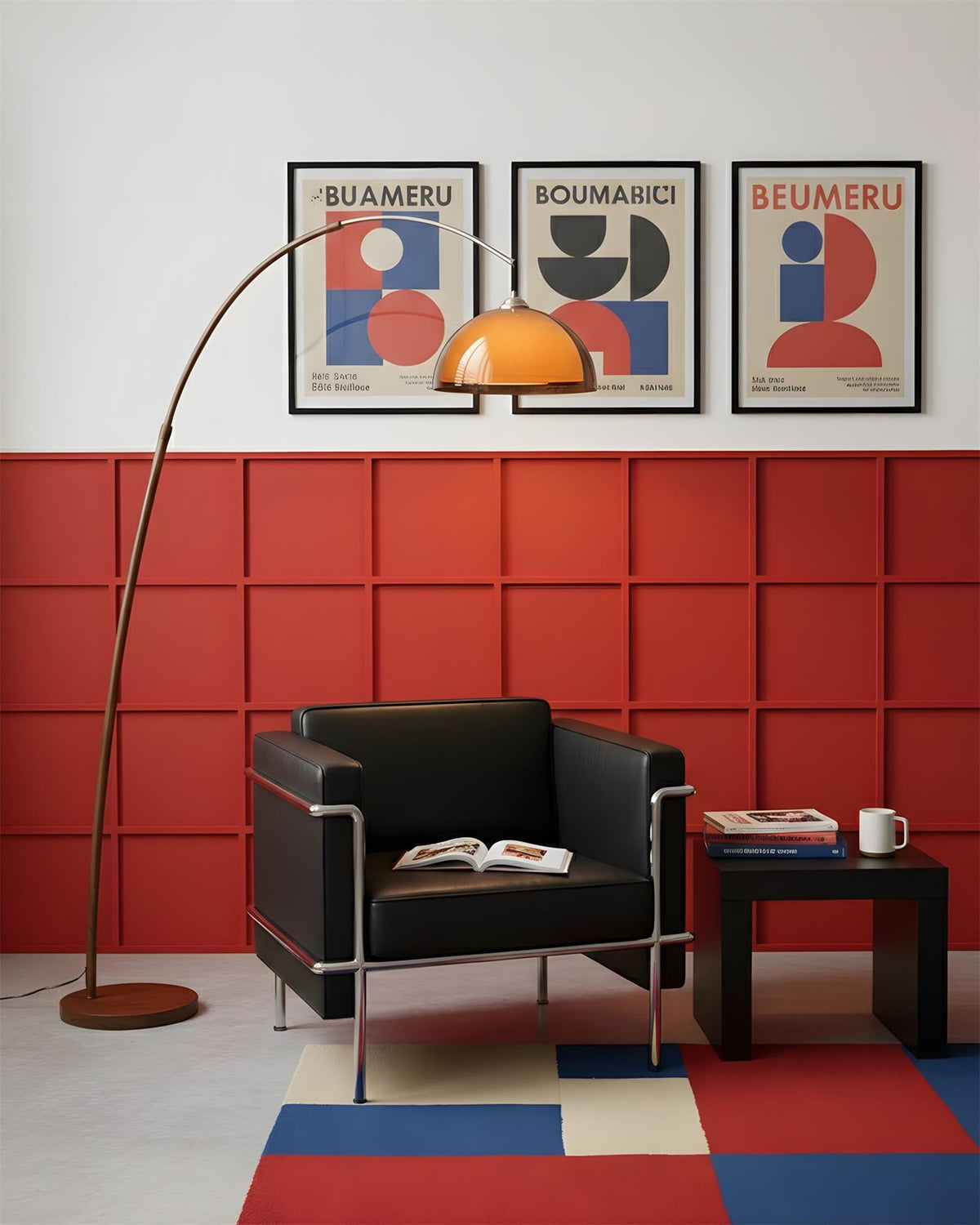 Arcova | Arc Floor Lamp with Amber Dome Shade | Adjustable Height Lamp for Reading Nooks