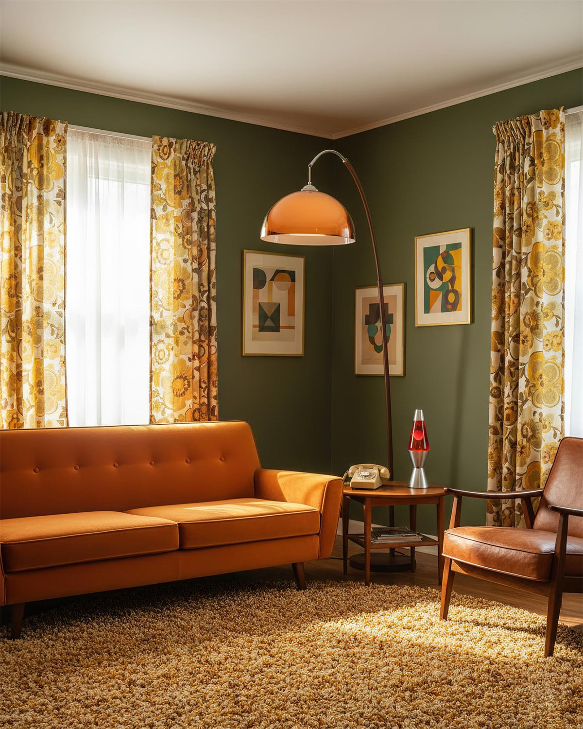 Arcova | Arc Floor Lamp with Amber Dome Shade | Adjustable Height Lamp for Reading Nooks