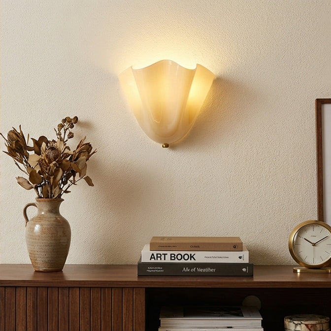 Petala | Hand Blown Glass Wall Sconce with Curved Shade, Dimmable Wall Lamp for Bedrooms