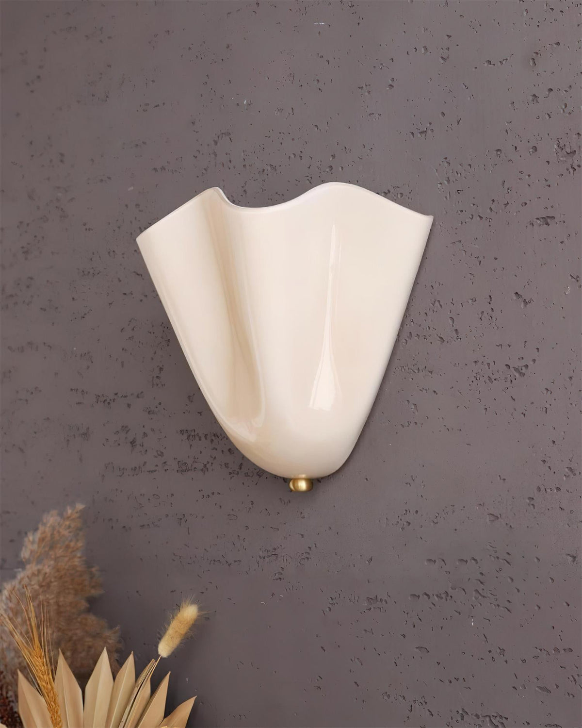 Petala | Hand Blown Glass Wall Sconce with Curved Shade, Dimmable Wall Lamp for Bedrooms