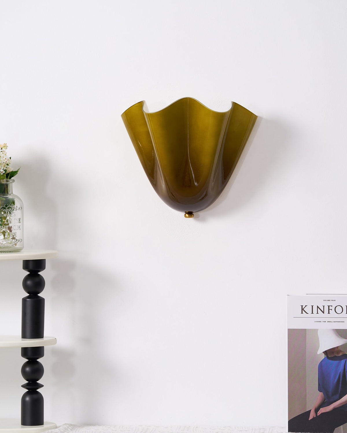 Petala | Hand Blown Glass Wall Sconce with Curved Shade, Dimmable Wall Lamp for Bedrooms