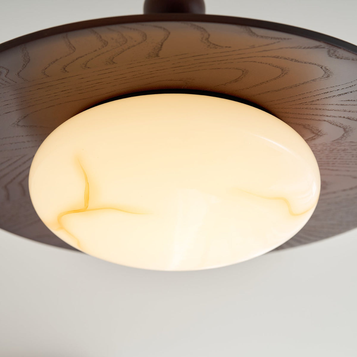 Woodlume | Walnut Flush Mount Ceiling Light with Alabaster Shade | Warm LED for Bedrooms