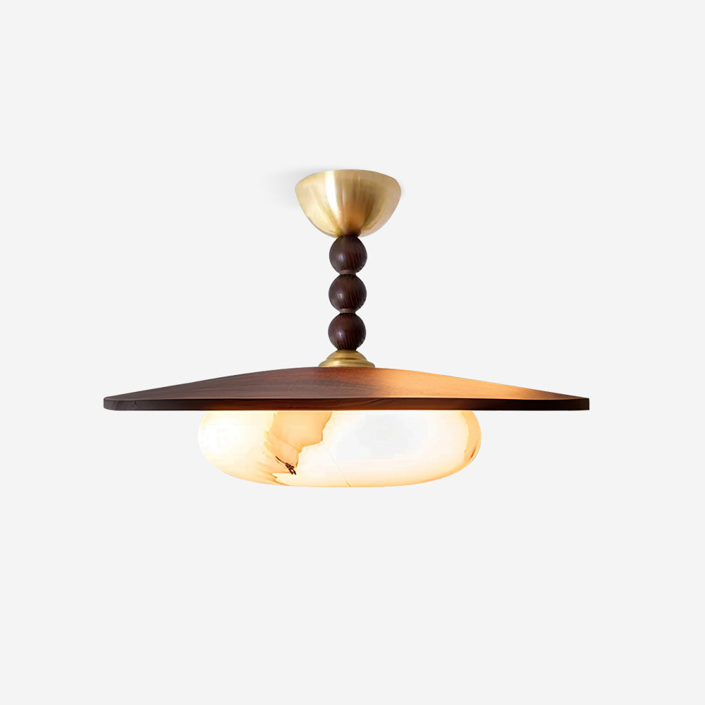 Woodlume | Walnut Flush Mount Ceiling Light with Alabaster Shade | Warm LED for Bedrooms