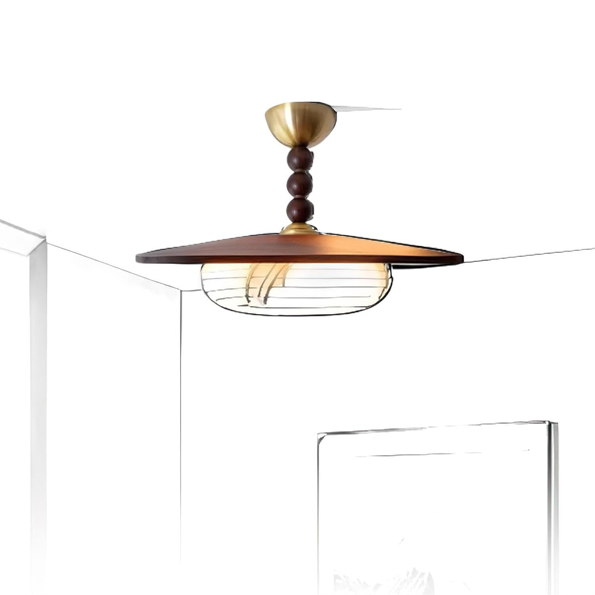 Woodlume | Walnut Flush Mount Ceiling Light with Alabaster Shade | Warm LED for Bedrooms