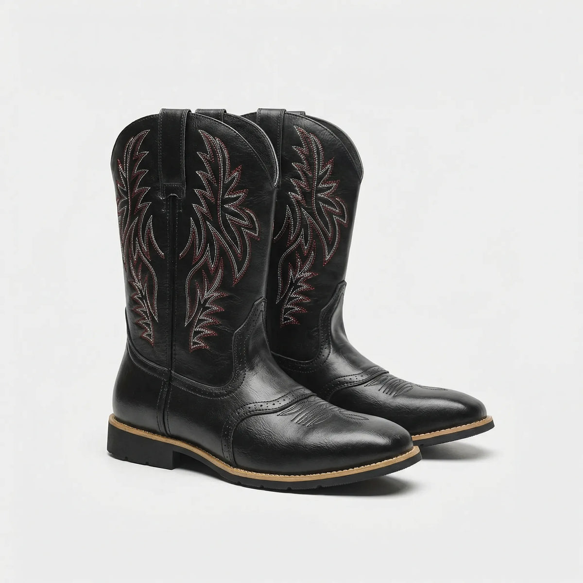 Calf-Length Cowboy Style Boots with Stacked Heel | Western Boots for Men