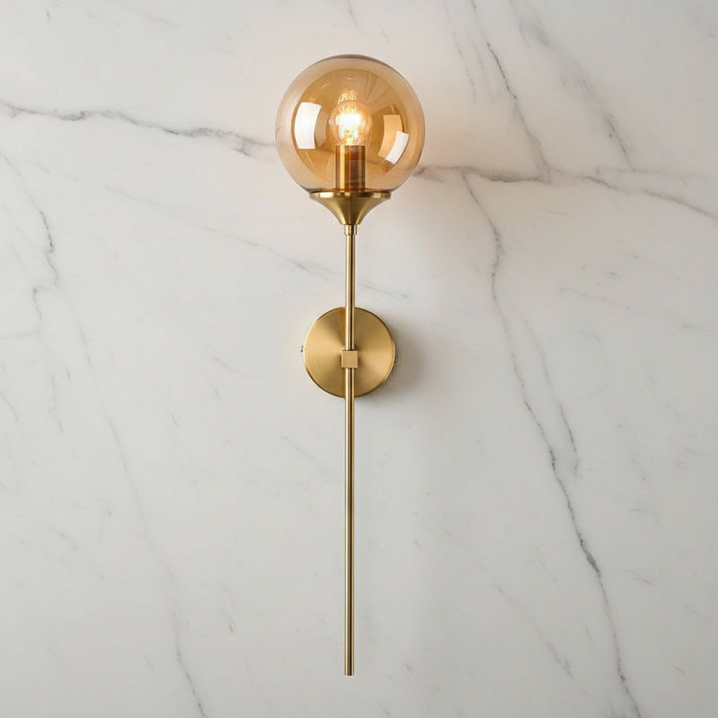 Modern Glass Wall Sconce with Gold Metal Base | Warm Glow Light Fixture
